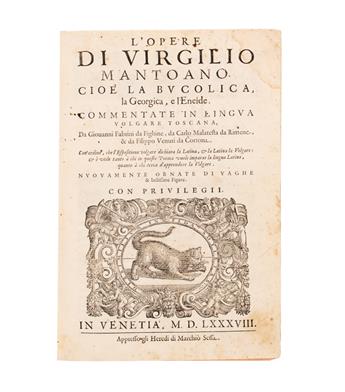 VERGILIUS MARO, PUBLIUS.  L Opere . . . cioe la Bucolica, la Georgica, e lEneide.  1588.  Lacks 4 leaves.